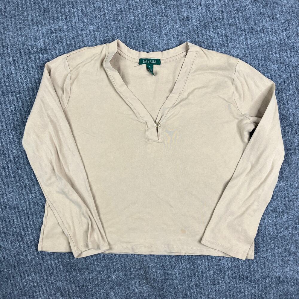 Lauren Ralph Lauren Top Womens XL Beige Long Sleeve Henley Button Casual